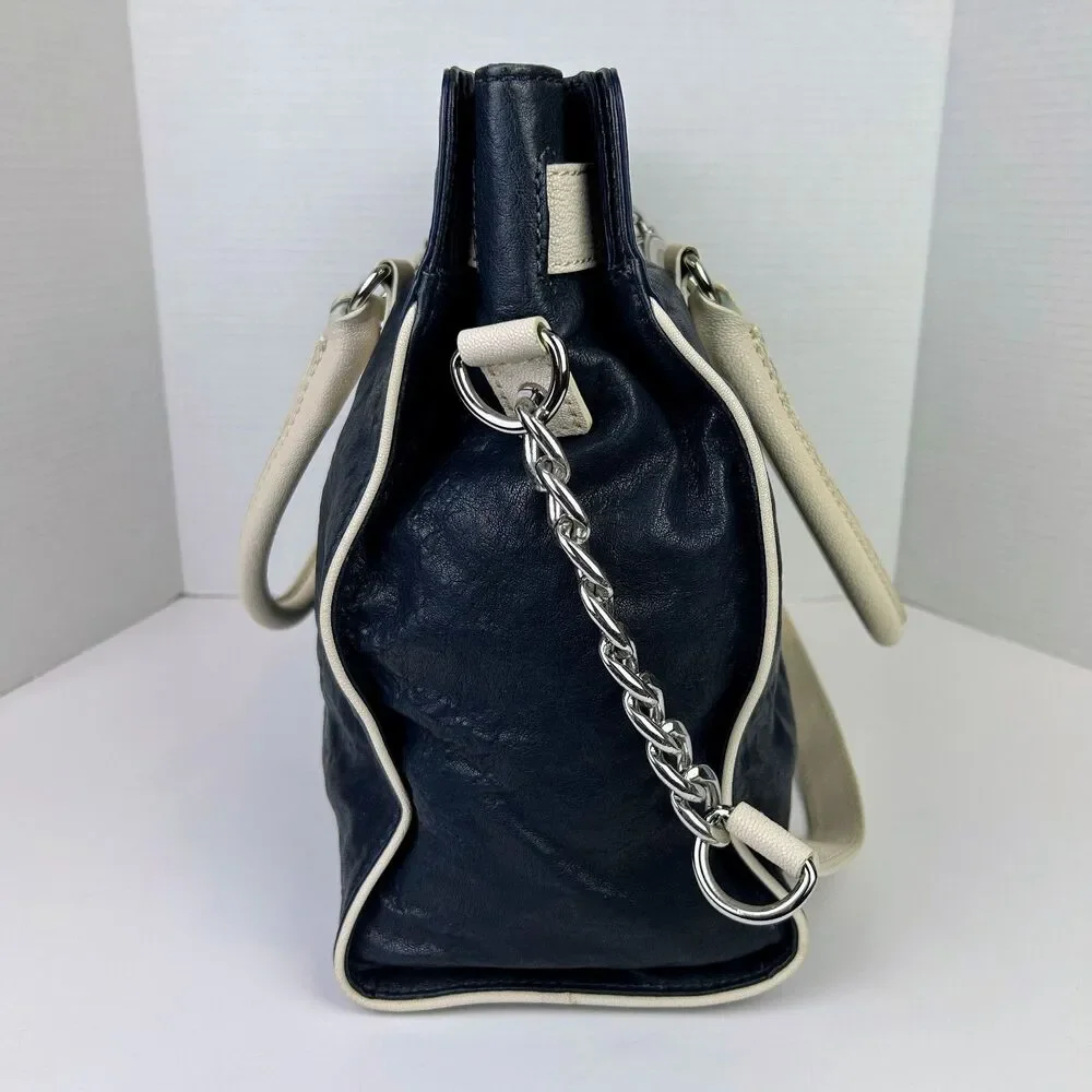Michael Kors Hamilton East West Tote Shoulder Bag Navy Cream Leather Lock & Key
